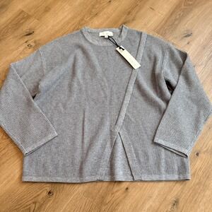 NWT PINCH Grey Ribbed Asymmetrical Overlay Long Sleeve Sweater Medium